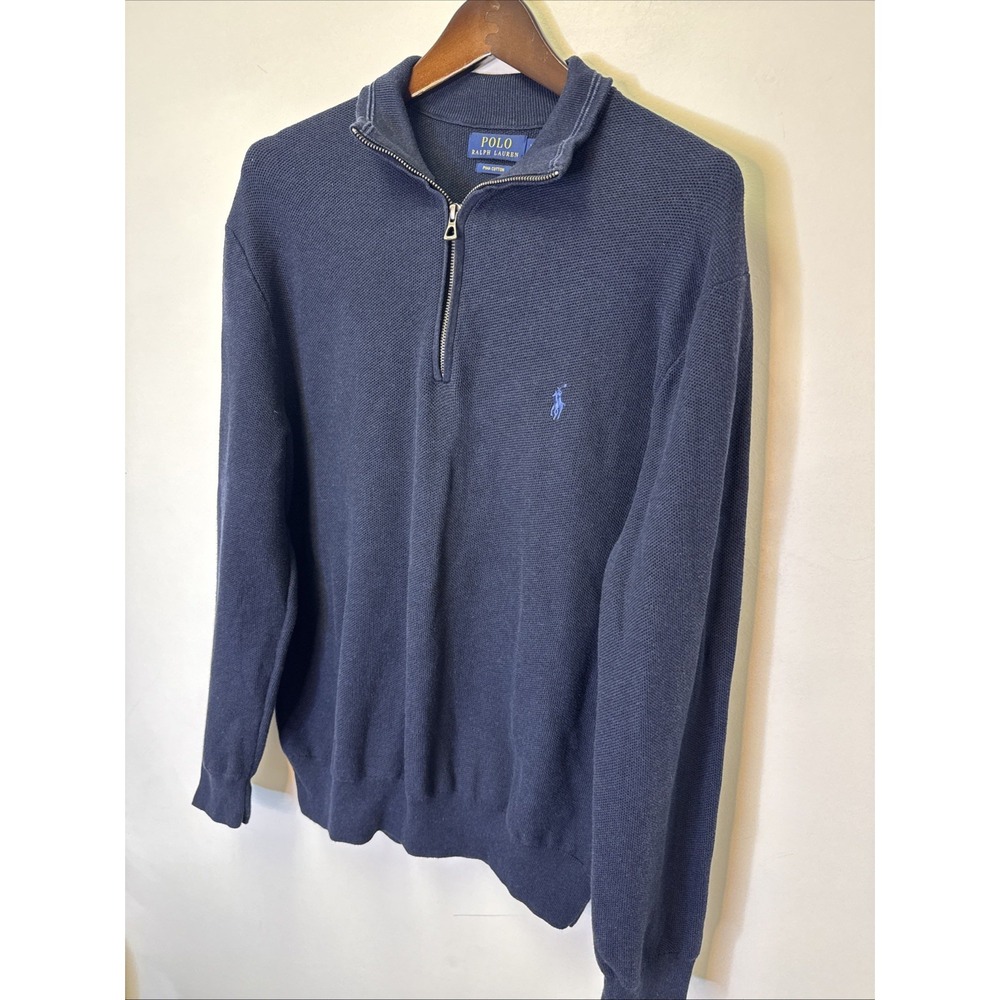 Polo Ralph Lauren Sweater Mens XL Pima Cotton 1/4‎ Zip Pullover Blue Pony